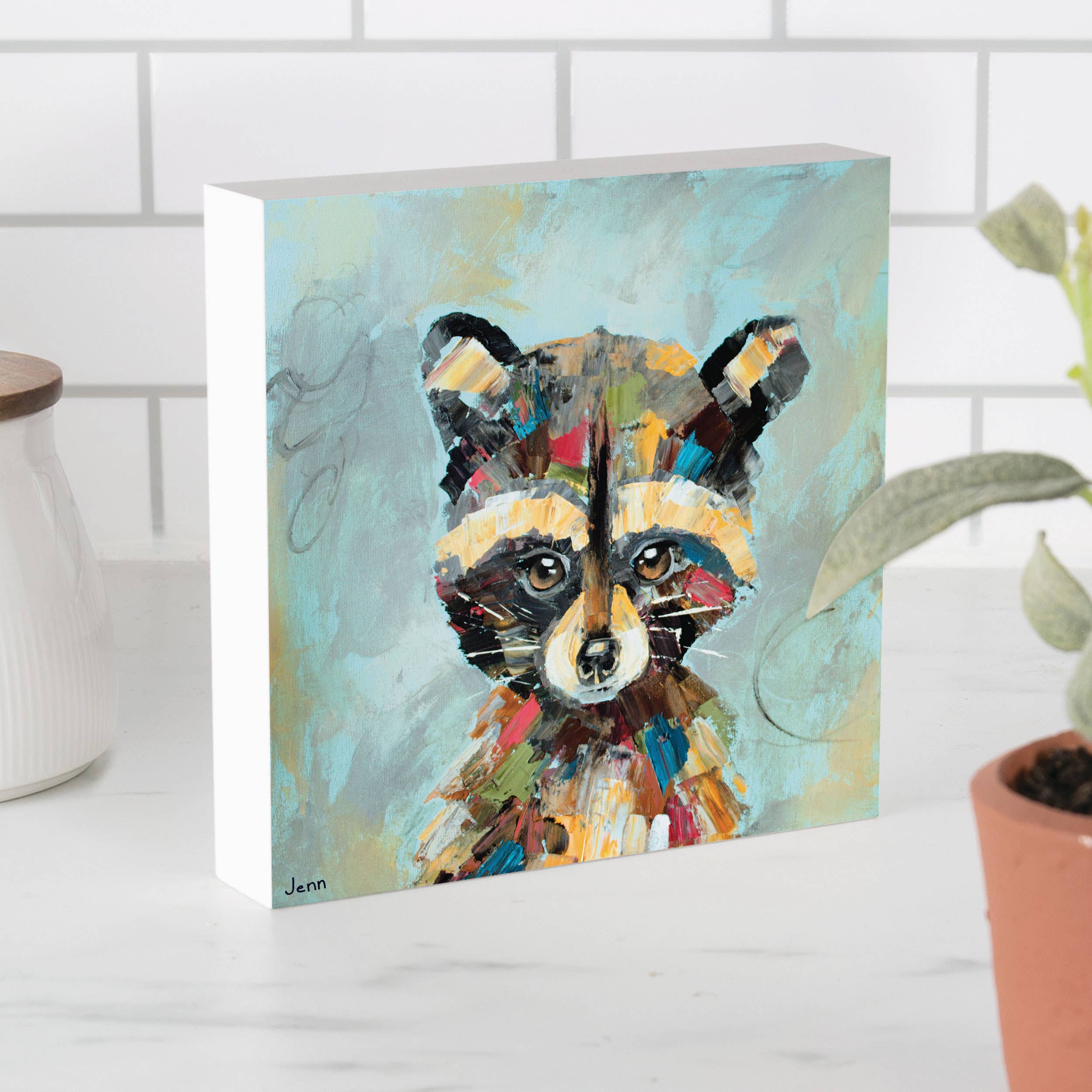 Racoon Wood Block Décor